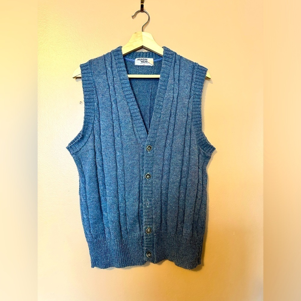 Vintage Munsing Wear Grandpa Sweater Vest SZ XL Blue Button